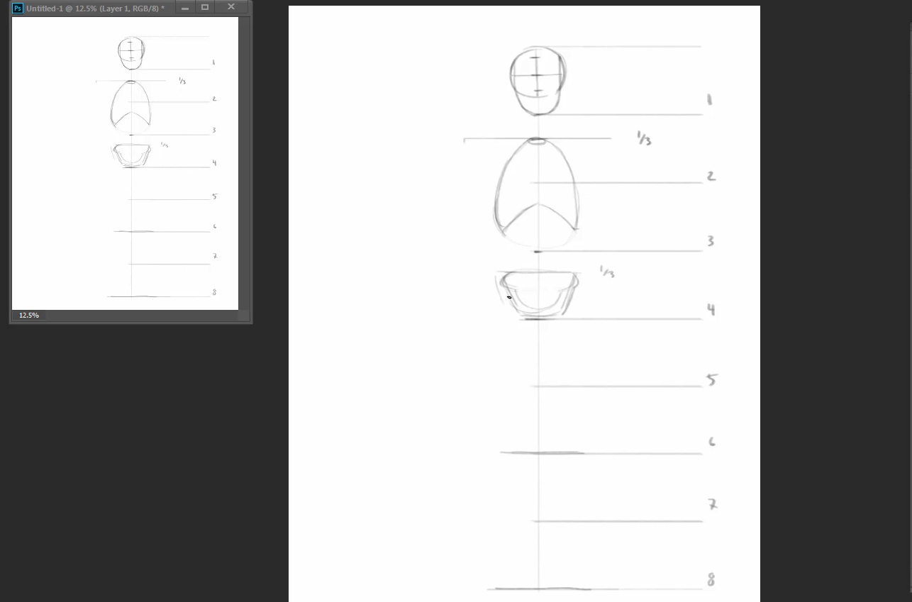 Rough sketch of human body, with measurements