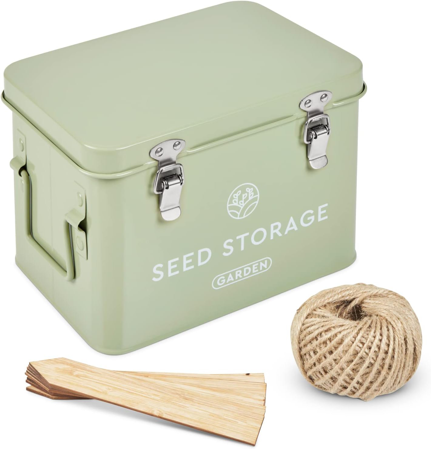 Light sage green seed packet storage box