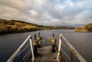 steps out to lake