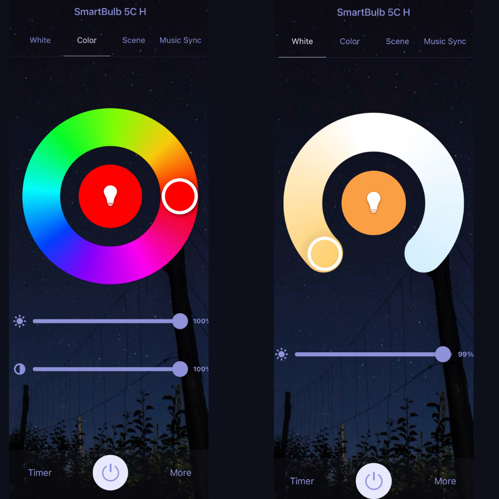 Fitop Smart Bulb colour control settings, one of the bed LED bulbs