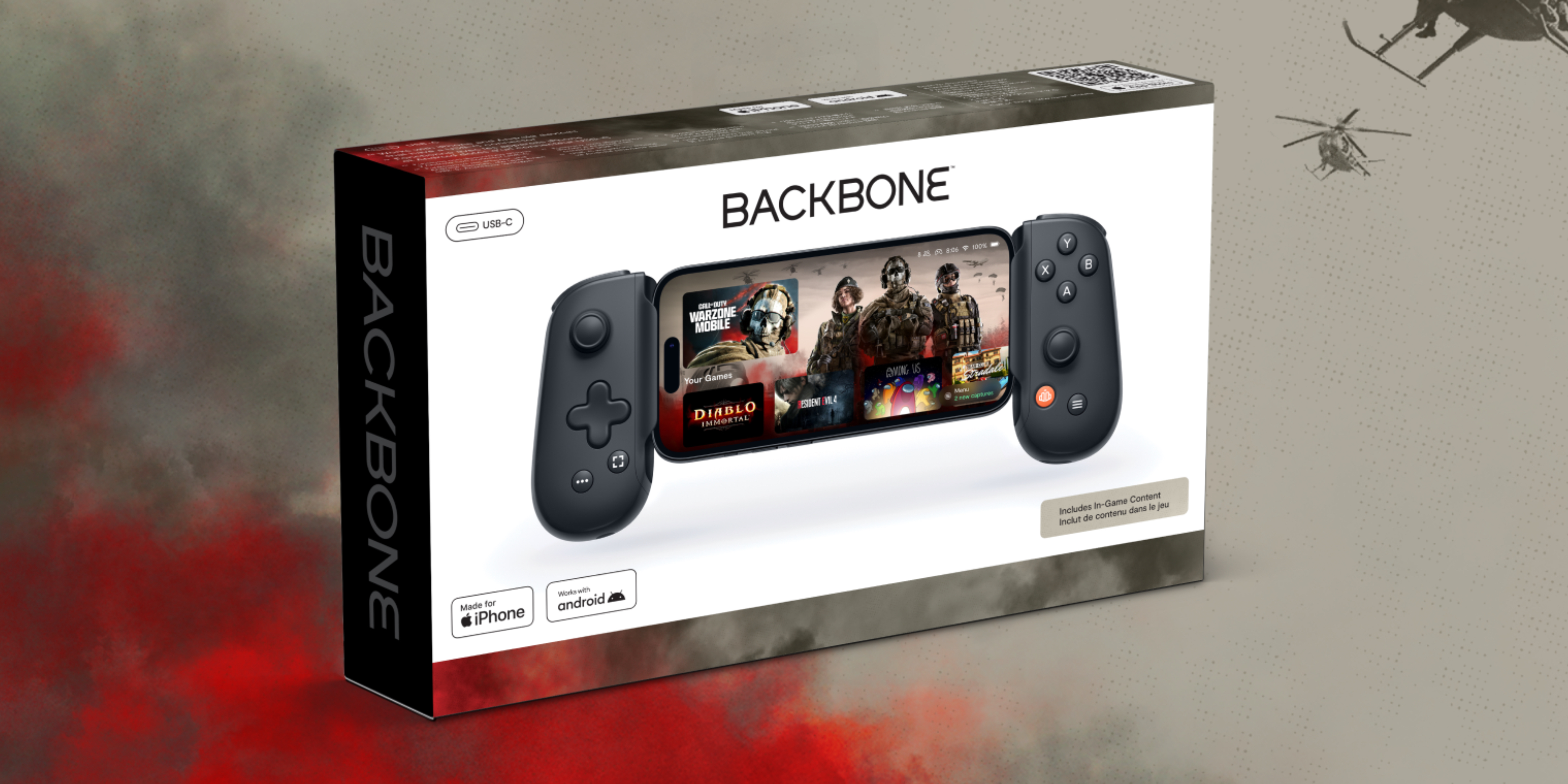 The packaging for the Backbone One gaming controller.