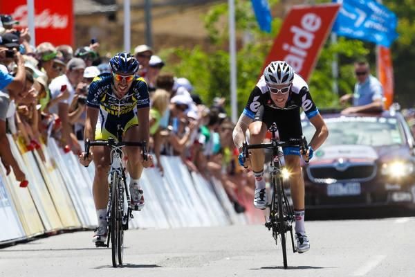 Cameron Meyer and Thomas DeGendt during the final sprint.