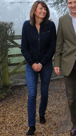 Carole Middleton wears jeans, boots and a tailored jacket at her Berkshire home in 2010