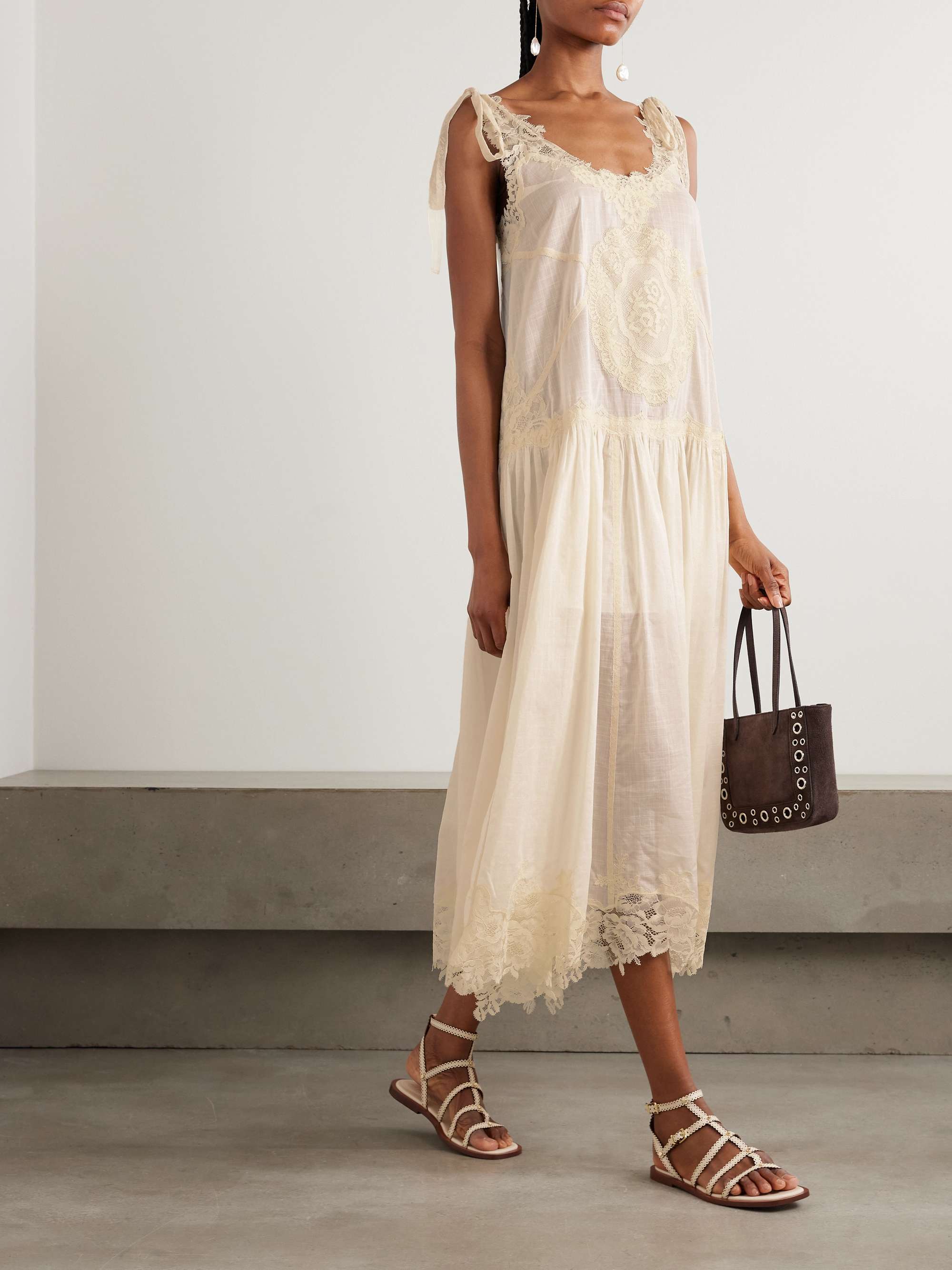 Cascadian Lace-Trimmed Checked Cotton-Voile Midi Dress