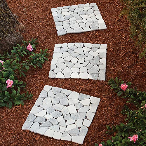 Bits and Pieces - Stepping Stones Outdoor Walkway - 12" Square Marble Landscaping Decorative Stepping Stones - Set of Three (3) - Backyard Decor Garden Pavers for Outside Walkway