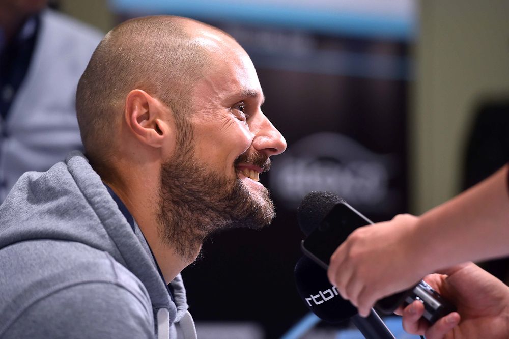 Tom Boonen (Etixx-QuickStep) at Friday's press conference ahead of Sunday's Tour of Flanders.