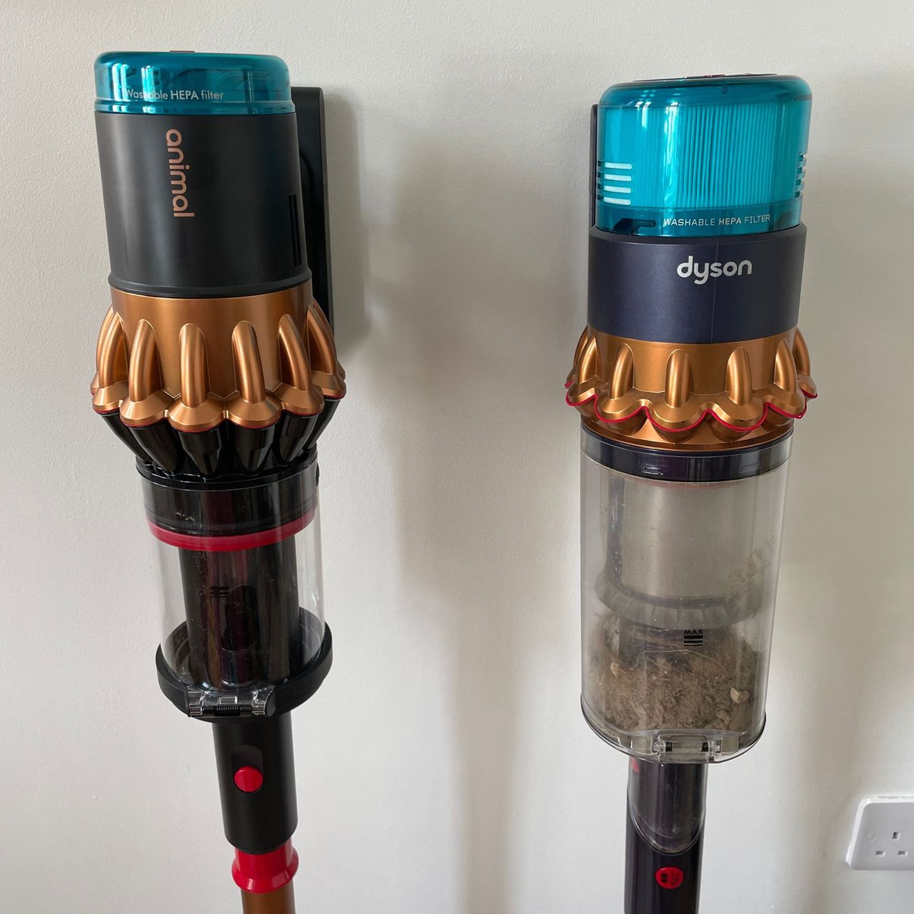 Dyson V16 Piston Animal next to the Dyson Gen5detect