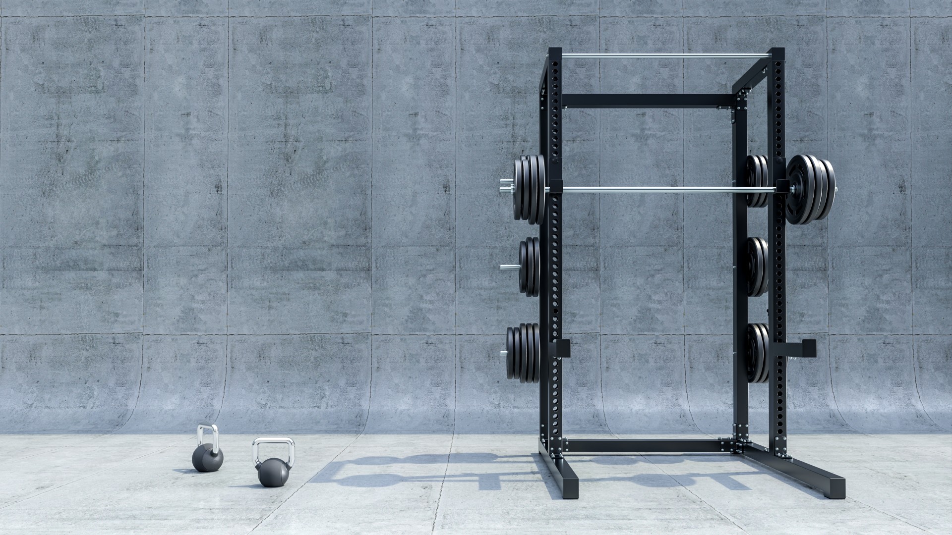 Squat rack across grey background