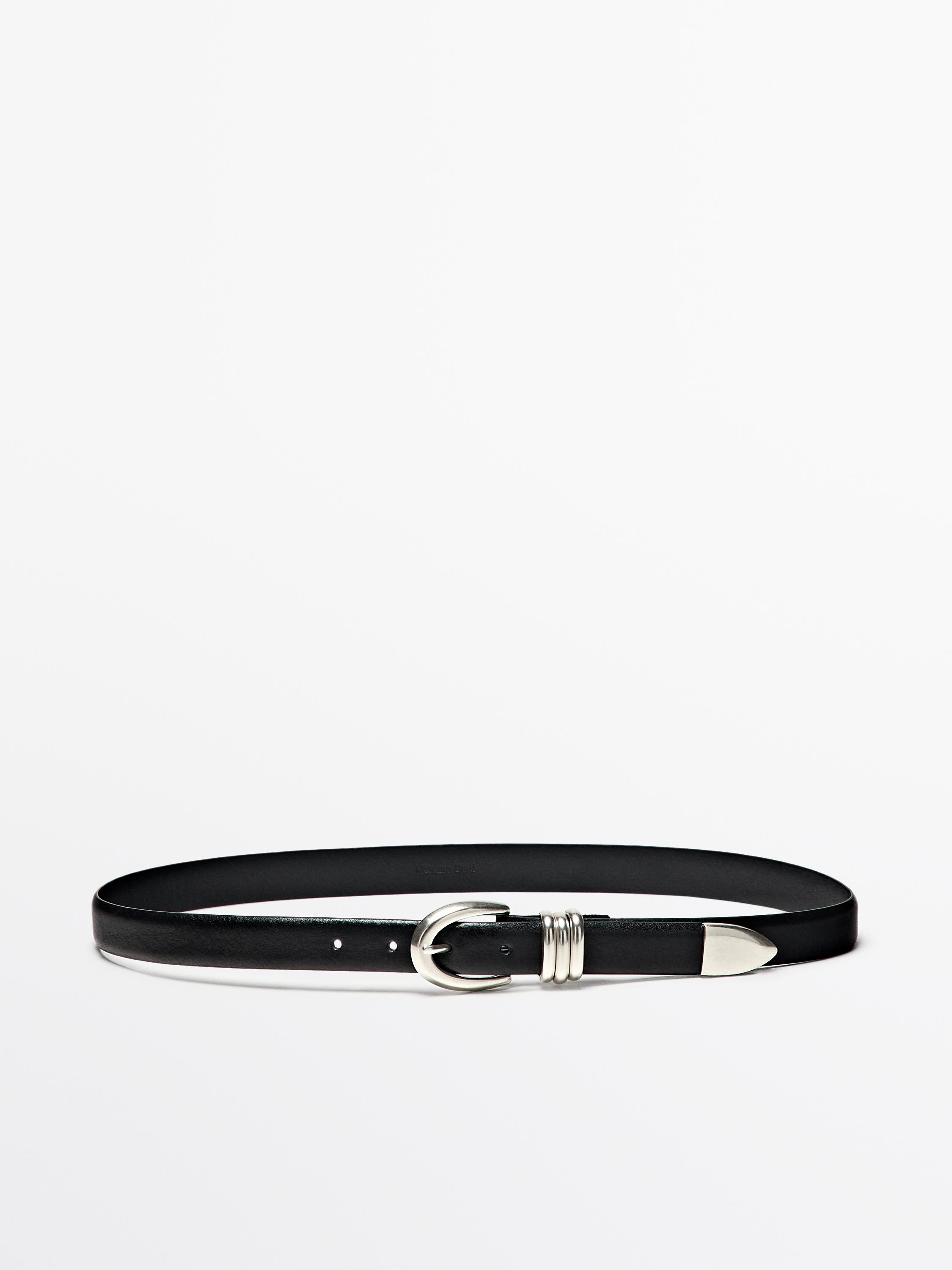 Massimo Dutti, Nappa Leather Belt With Metallic Detail