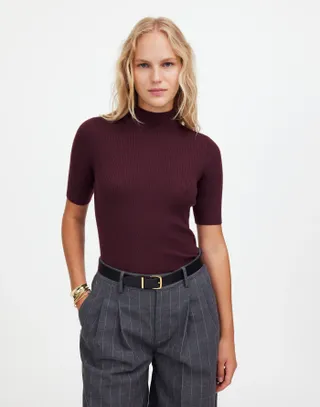 Madewell, Ribbed Merino Wool Mockneck Sweater Tee