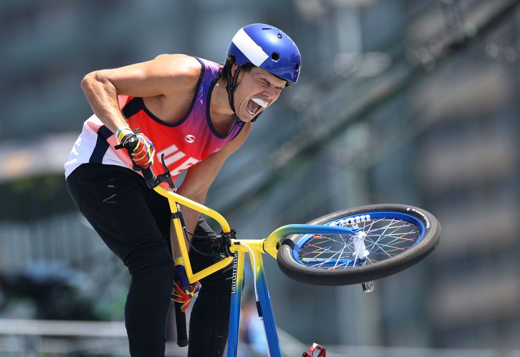 TOKYO JAPAN AUGUST 01 Daniel Dhers of Team Venezuela celebrates after his first run during the Mens Park Final of the BMX Freestyle on day nine of the Tokyo 2020 Olympic Games at Ariake Urban Sports Park on August 01 2021 in Tokyo Japan Photo by Ezra ShawGetty Images