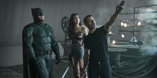 Batman, Wonder Woman and Zack Snyder on set of Justice League