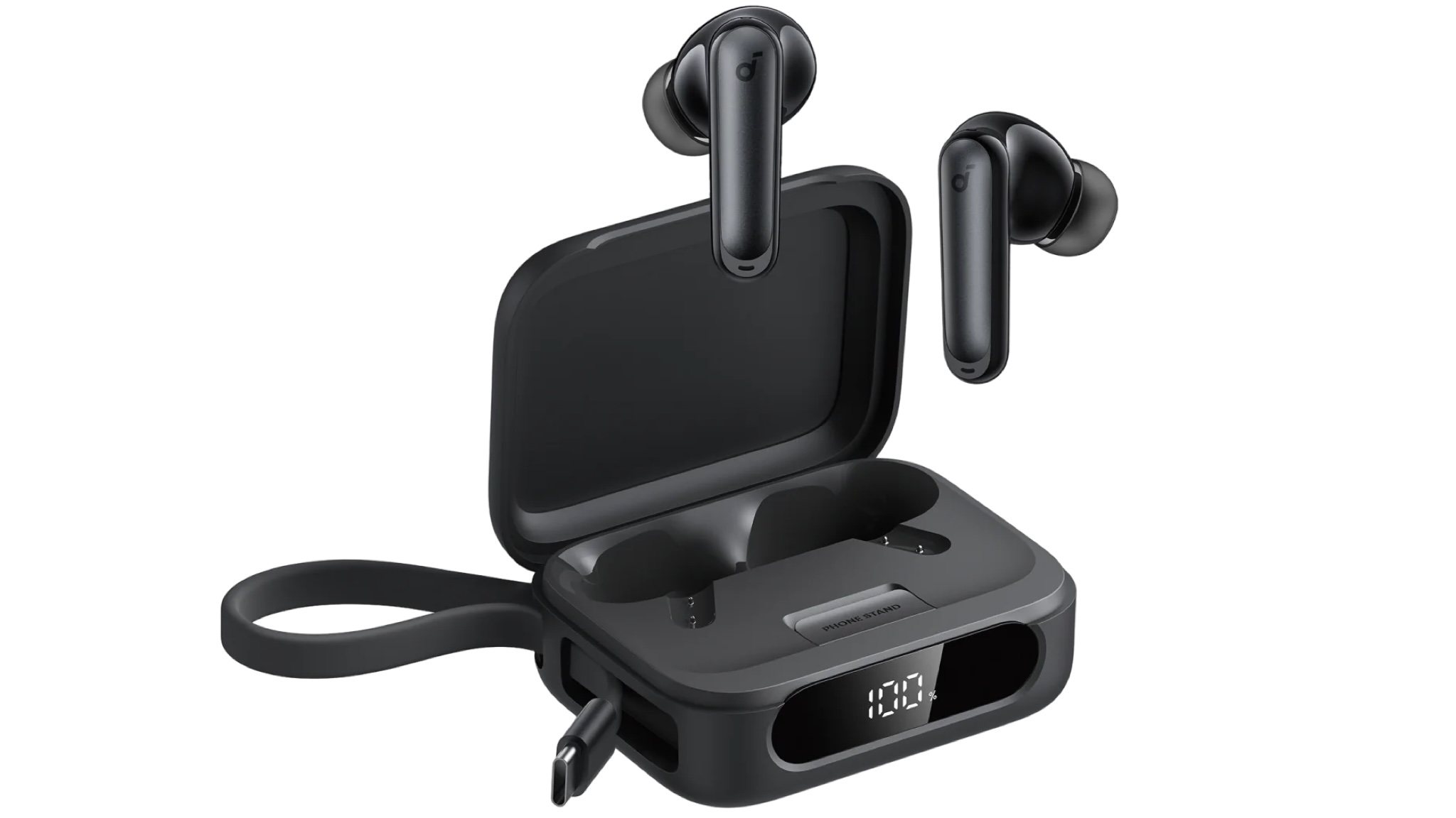 A product photo of the Soundcore P41i with their charging case