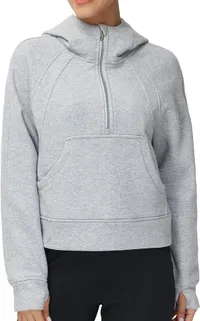 The Gym People Hoodies Half Zip Long Sleeve Fleece Crop Pullover