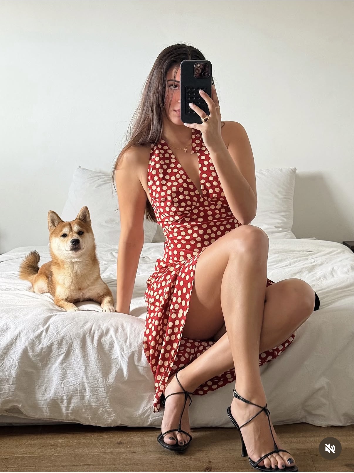 Tamara Mori is wearing red polka dots