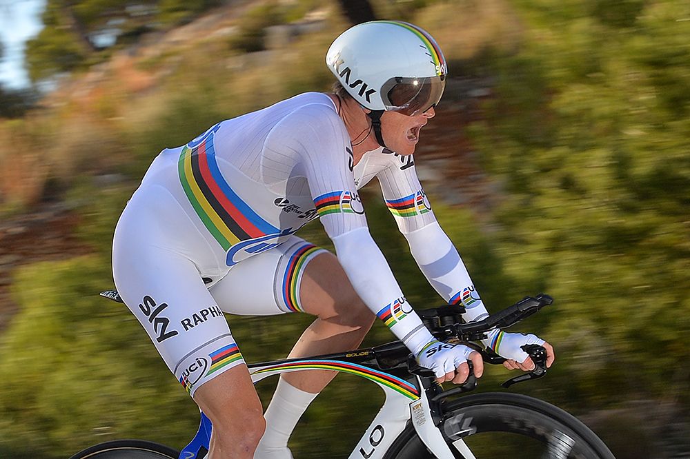 Vasil Kiryienka (Blr) Team Sky time trials to third place in the Valenciana prologue