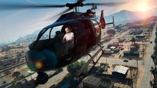 GTA 5 cheats — Trevor, one of GTA 5's protagonists, piloting a helicopter.