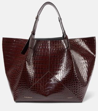 W11 Large Croc-Effect Leather Tote Bag