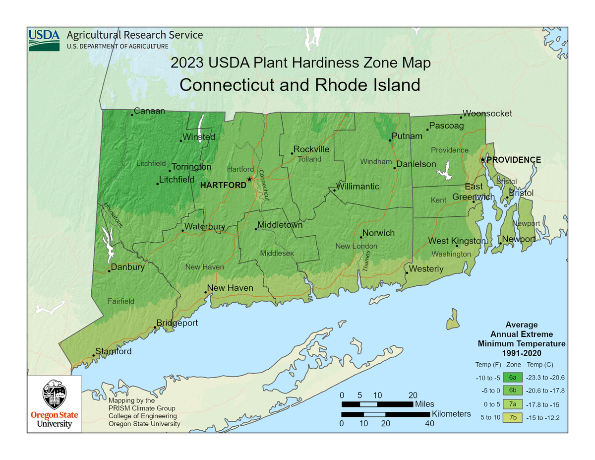 Map Of USDA Rhode Island Hardiness Planting Zone Areas Gardening Know How