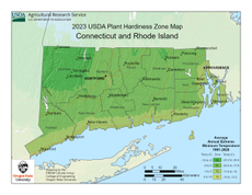 2023 USDA Planting Zone Map for Connecticut & Rhode Island 