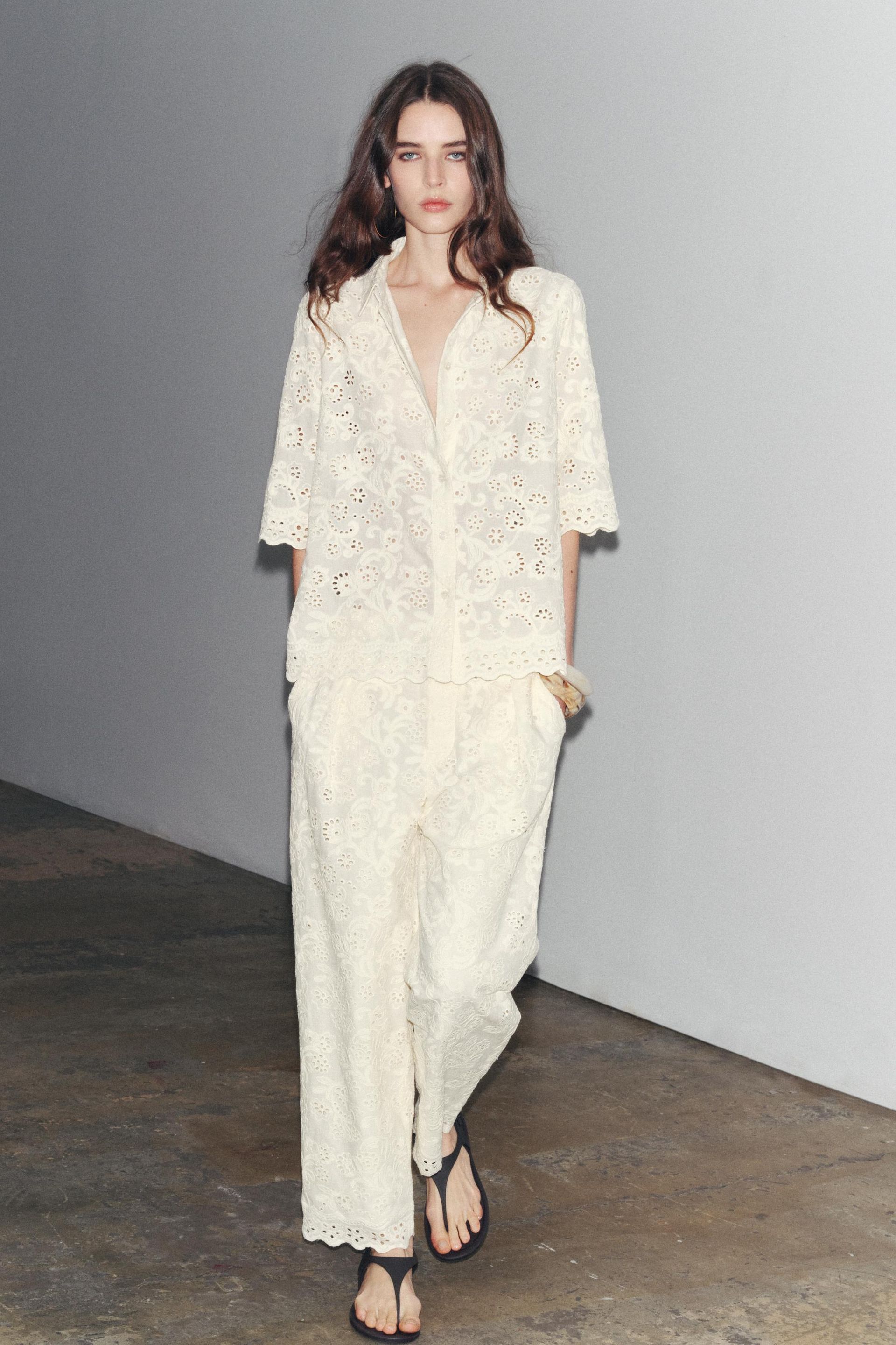 Zw Collection Eyelet Embroidery Shirt