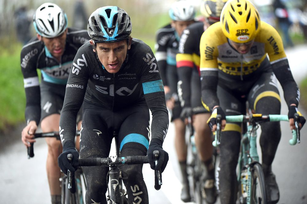 Geraint Thomas had an eventful Gent-Wevelgem, crashing first before making the podium