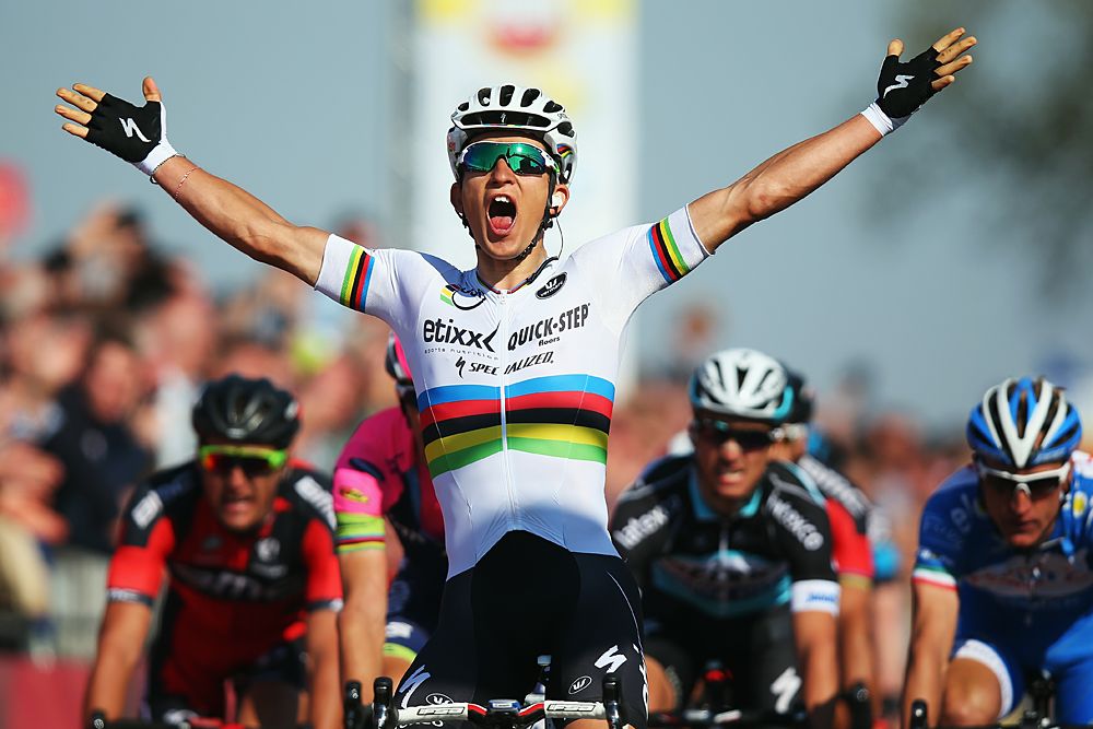 Michal Kwiatkowski (Etixx-QuickStep) triumphs after winning Amstel Gold Race