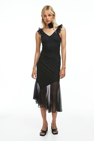 Frill-Trimmed Mesh Dress