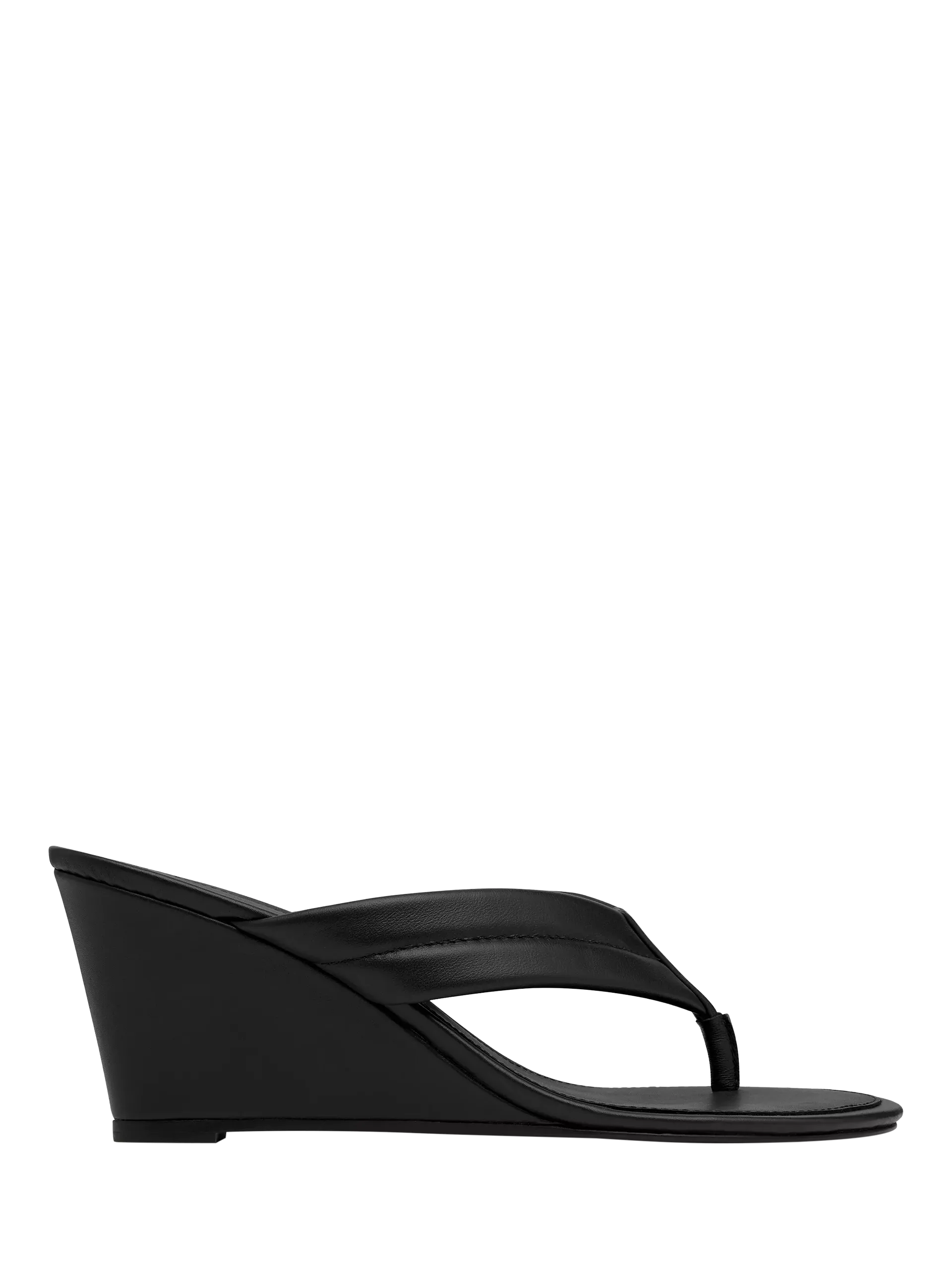 St. Agni Leather Stitch Detail Thong Wedge Sandals, Black