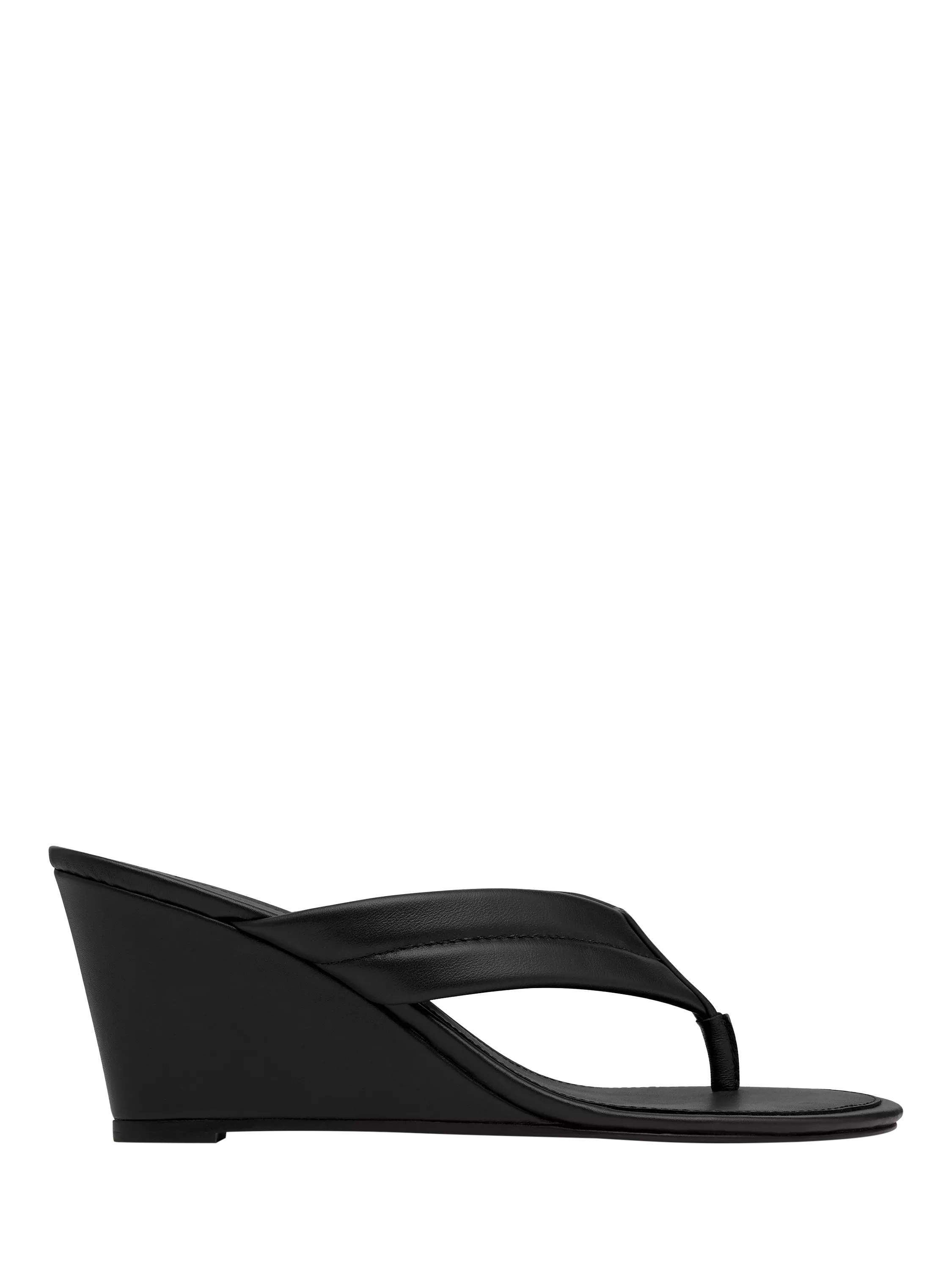 St. Agni Leather Stitch Detail Thong Wedge Sandals, Black