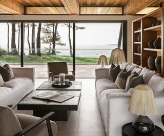 Neutral coastal living room in France