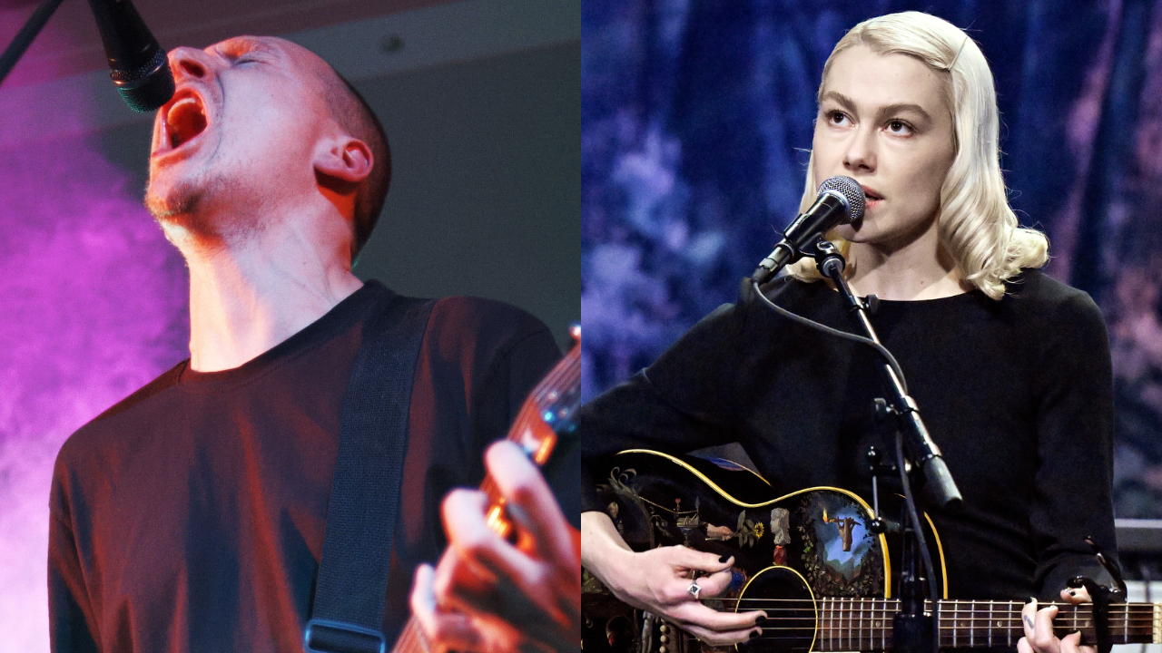 Godflesh onstage in 2011 and Phoebe Bridgers onstage in 2026