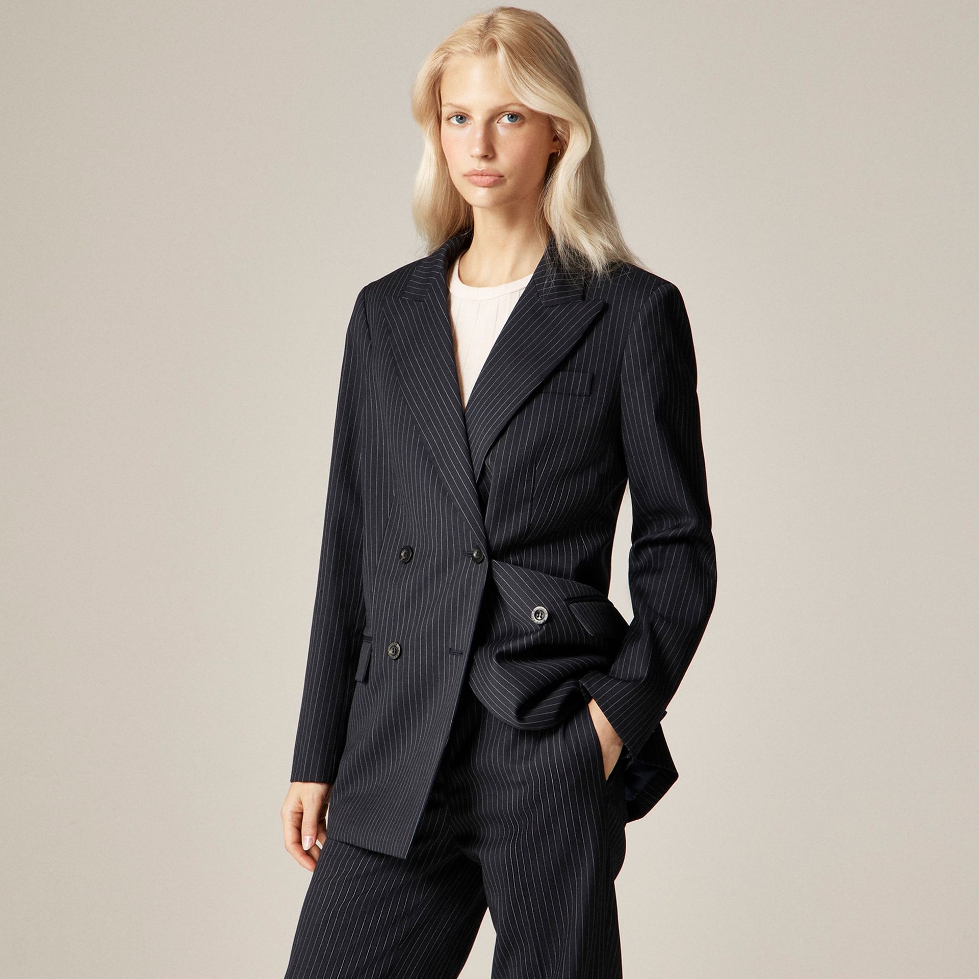 Alex Eagle X J.crew Relaxed Double-Breasted Blazer in Pinstriped Wool