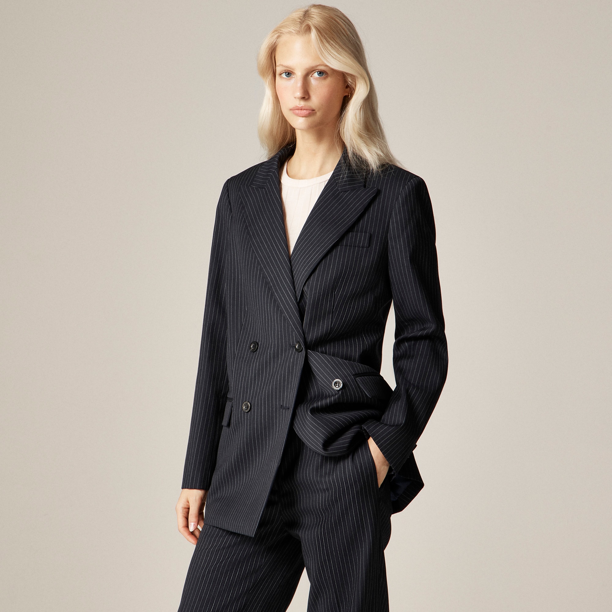 Alex Eagle X J.crew Relaxed Double-Breasted Blazer in Pinstriped Wool