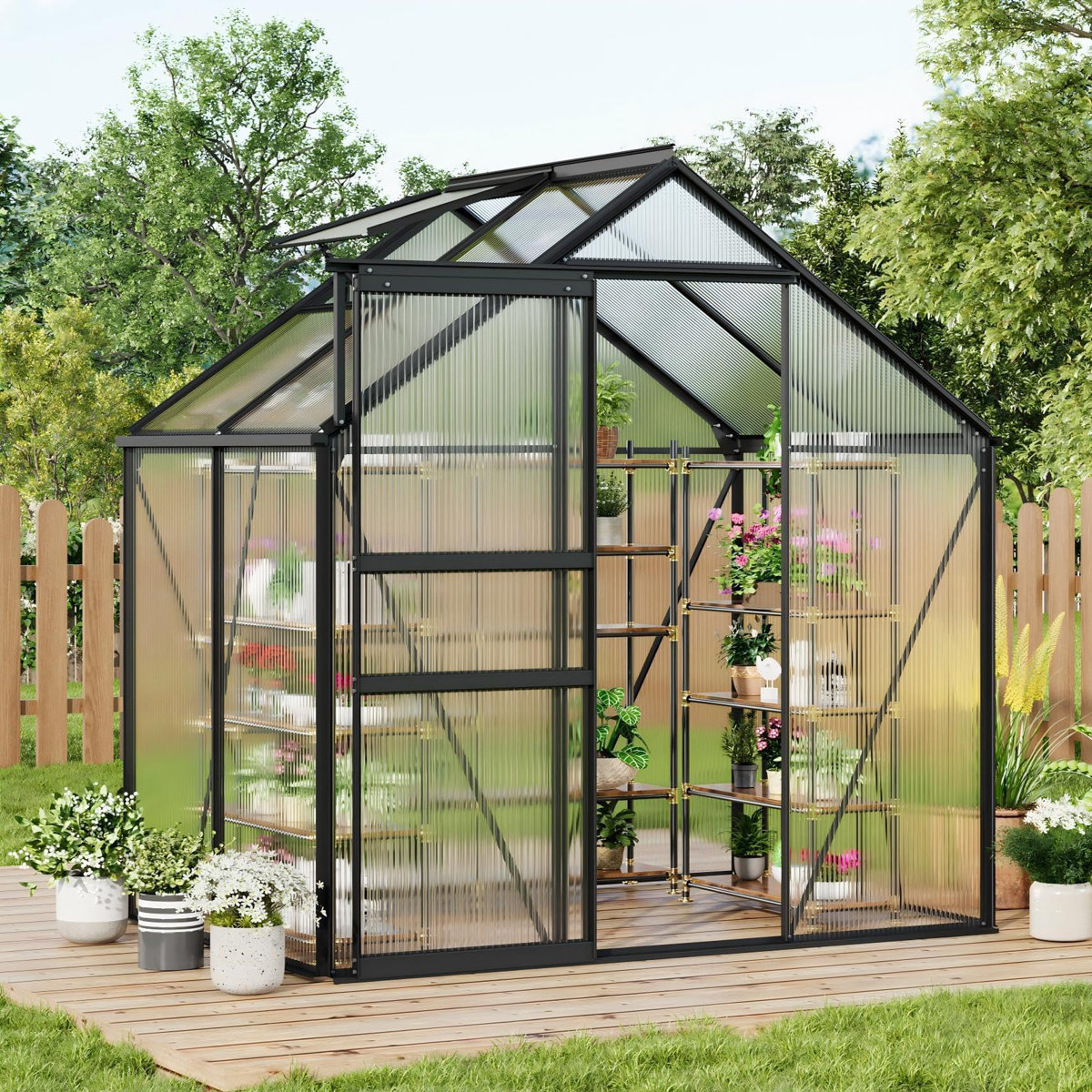 Garveehome 6x4ft Greenhouse for Outdoors, Polycarbonate Greenhouse With Roof Vent, Ground Nails, Lockable Push Door, Aluminum Large Walk-In Green House for Outside Garden Backyard, Patio, Lawn,green | Wayfair