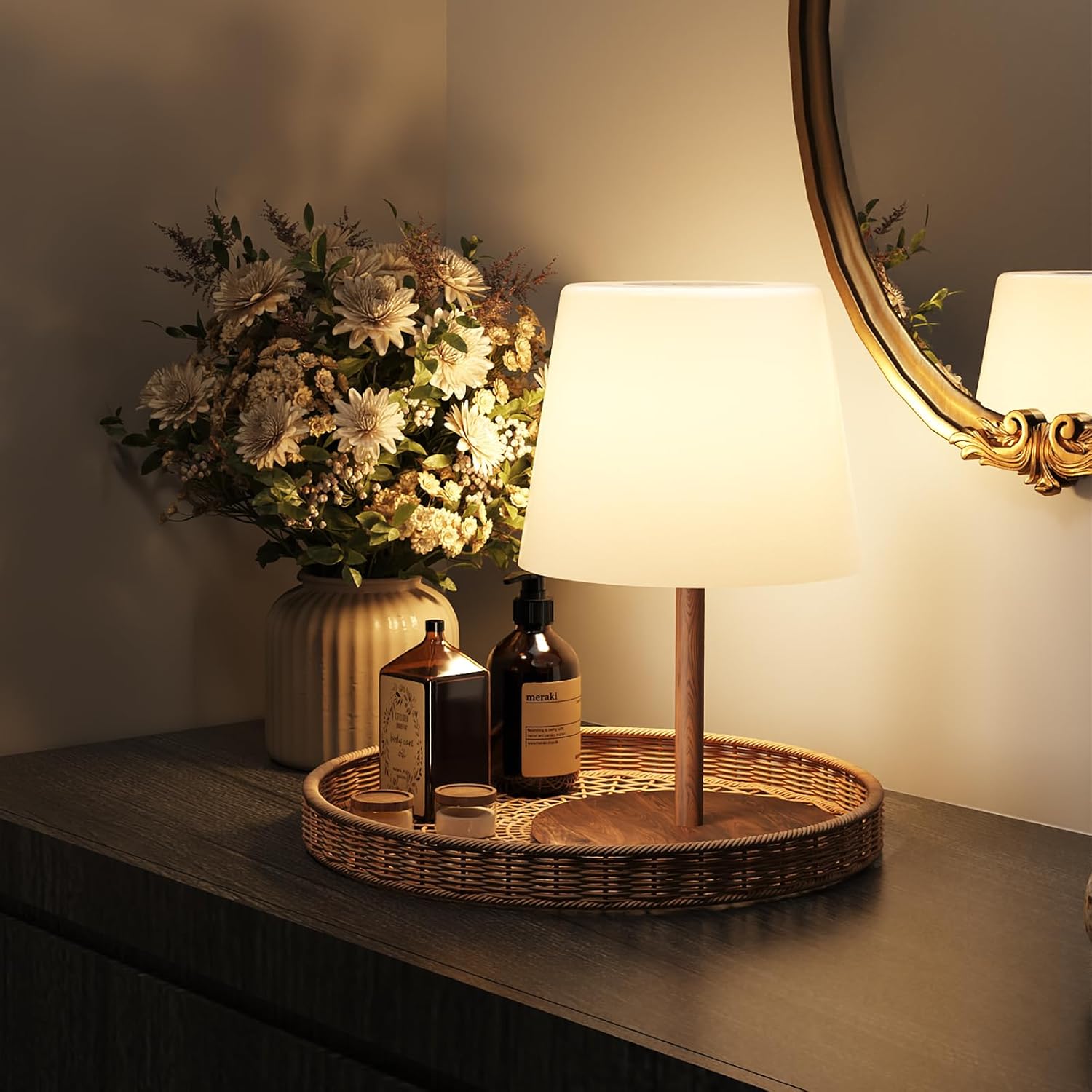 Ezvalo Outdoor Cordless Table Lamp, Ip65 Waterproof 4500mah Rechargeble Shower Lamp, Dimmable Touch Lamp, Led Night Light Lamp for Bathroom Patio Camping Restaurant Home&amp;#65288;1 Pcs&amp;#65289;