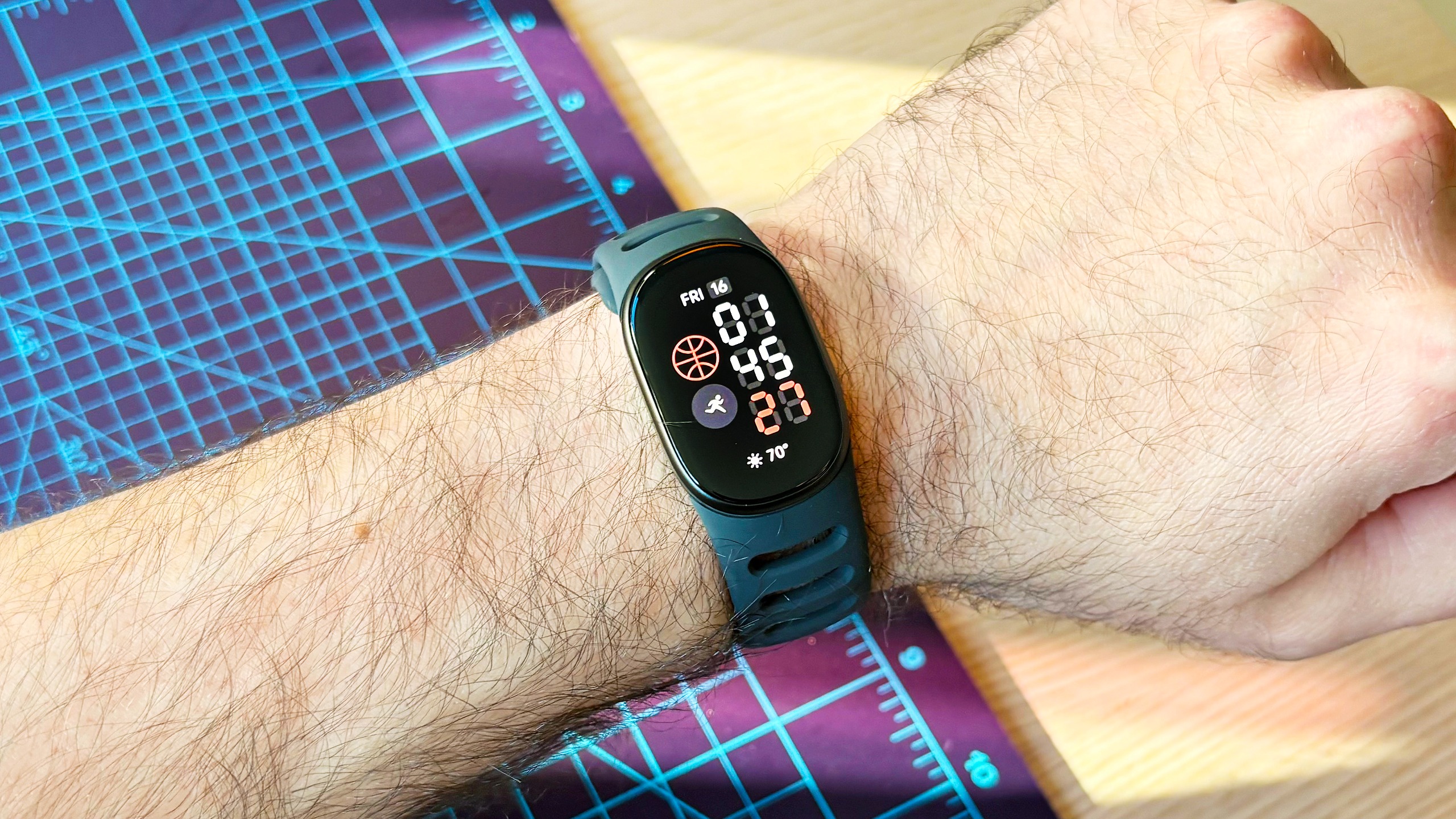 Close-up of the Fitbit Edge on a user's wrist