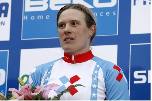 Katie Compton on the podium in Plzen