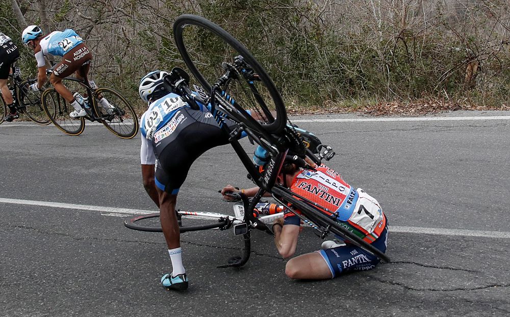 A crash at Trofeo Laigueglia