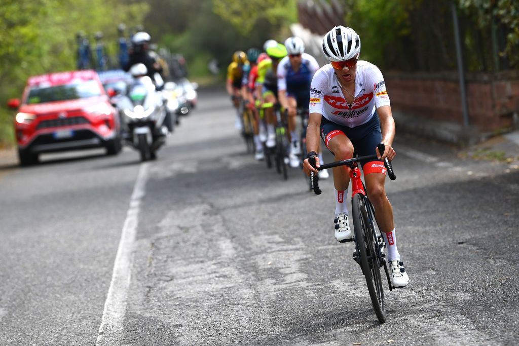 ETNA PIAZZALE RIFUGIO SAPIENZA ITALY MAY 10 Juan Pedro Lpez of Spain and Team Trek Segafredo attacks in the breakaway during the 105th Giro dItalia 2022 Stage 4 a 172km stage from Avola to Etna Piazzale Rifugio Sapienza 1899m Giro WorldTour on May 10 2022 in Etna Piazzale Rifugio Sapienza Italy Photo by Tim de WaeleGetty Images
