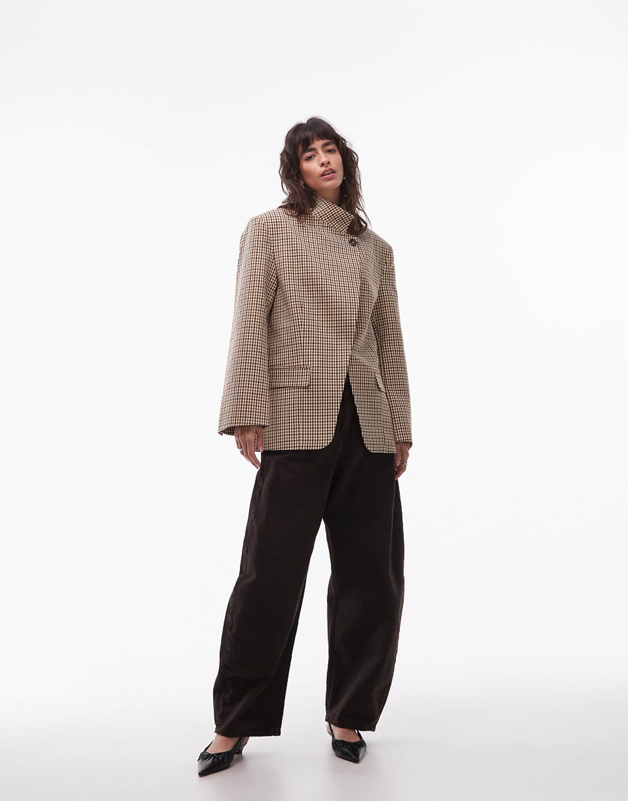 Asos Design Funnel Neck Wrap Blazer in Check