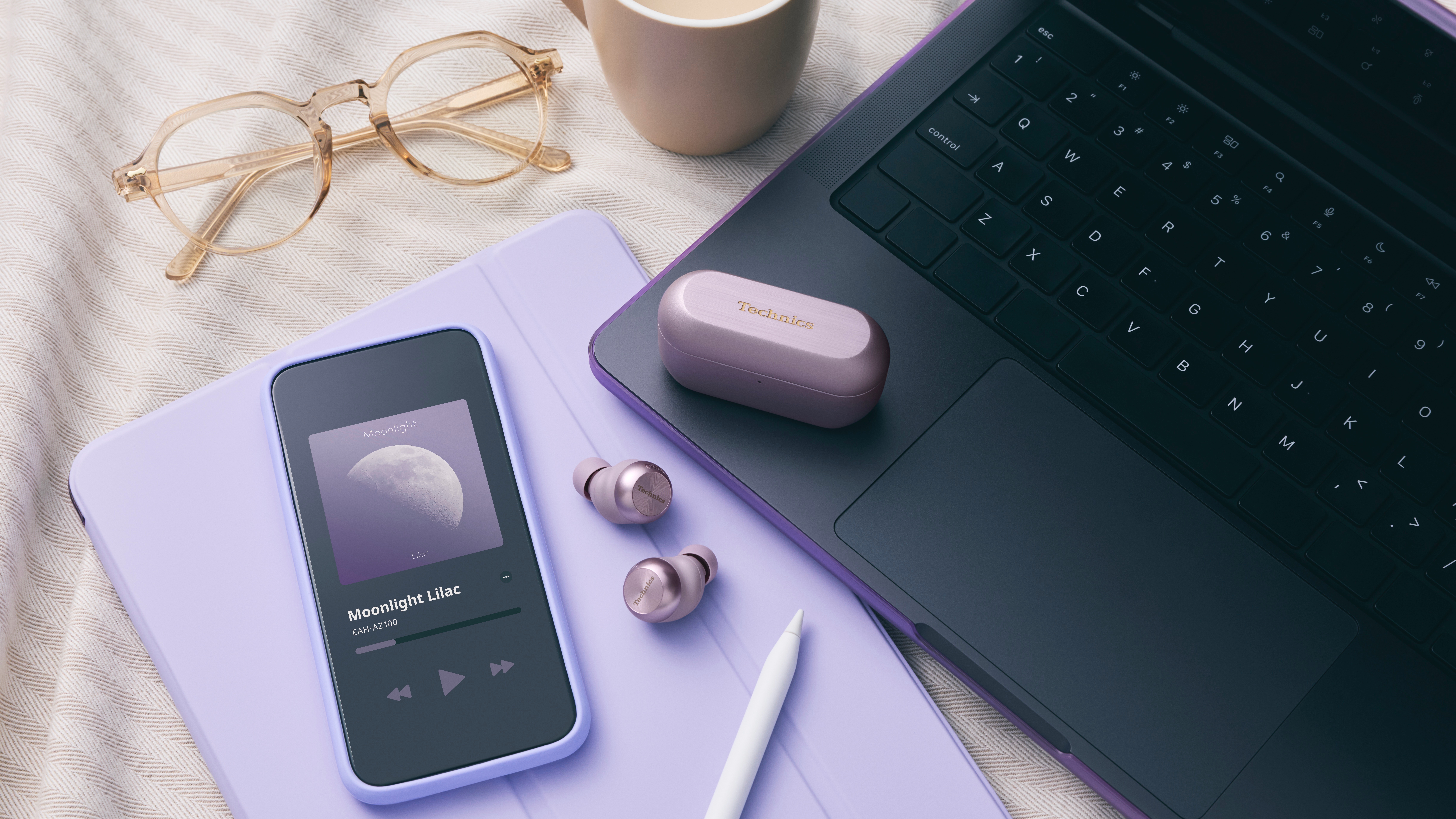 Technics EAH-AZ100 earbuds in Moonlight Lilac colour