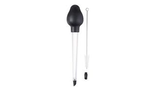 A plastic baster with a black bulb