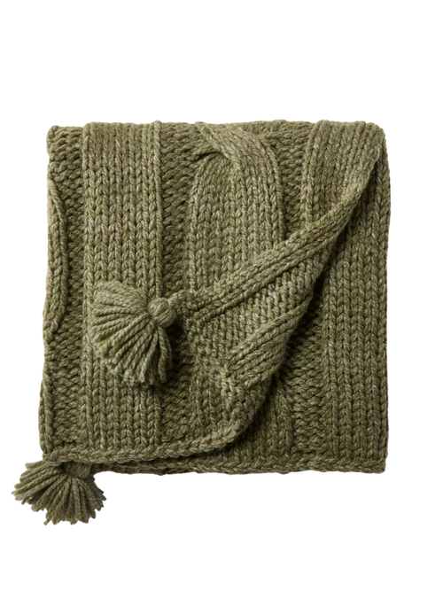 Cable Knit Throw Blanket Green