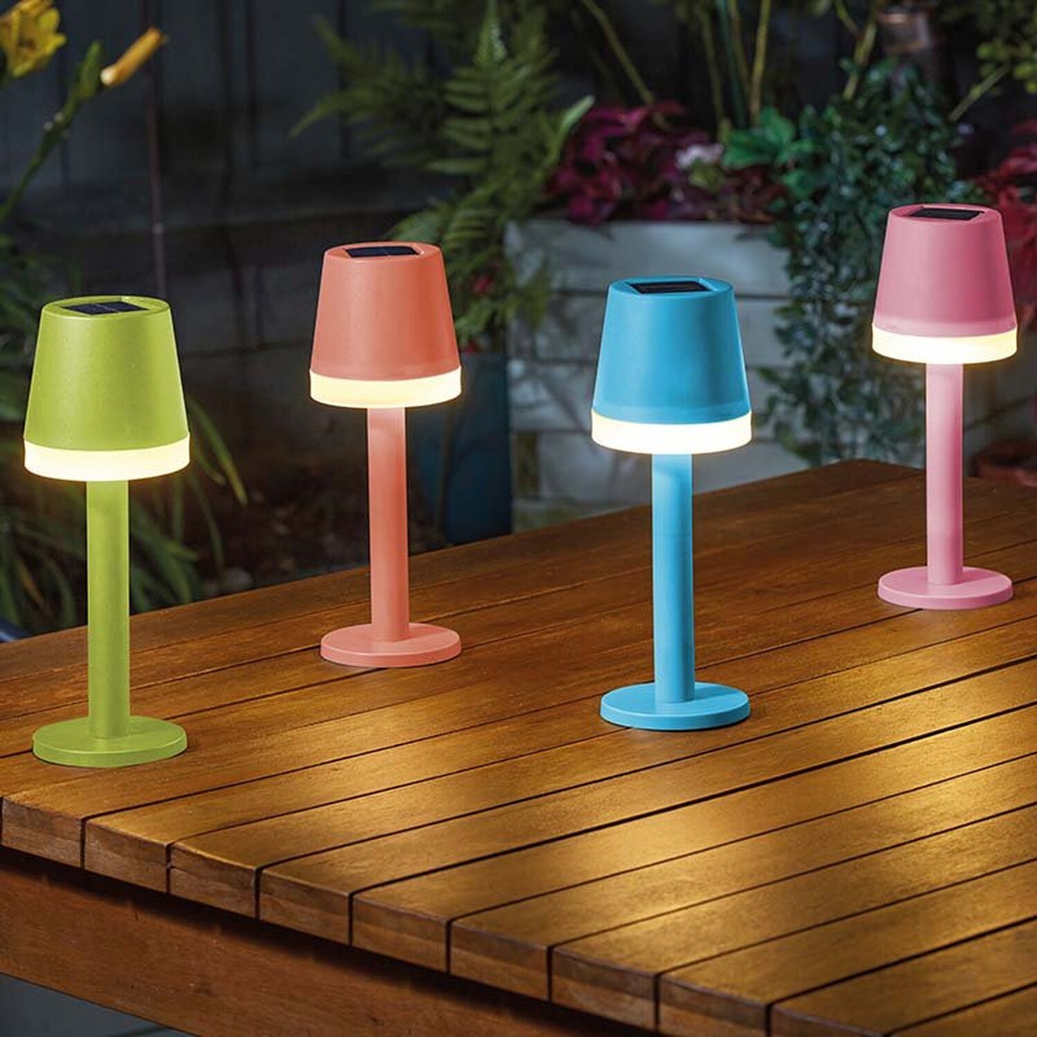 The Range, 4 Pack Solar Table Lamps - Blue, Pink, Green, Orange