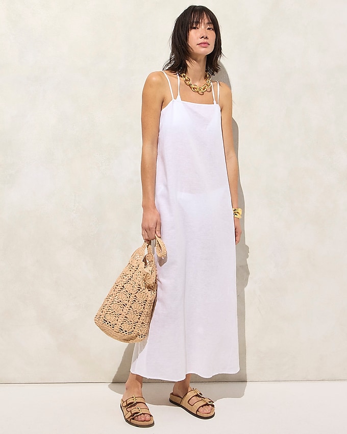 Linen-Cotton Blend Tie-Back Midi Dress