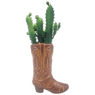 Faux Cactus in Cowboy Boot Planter