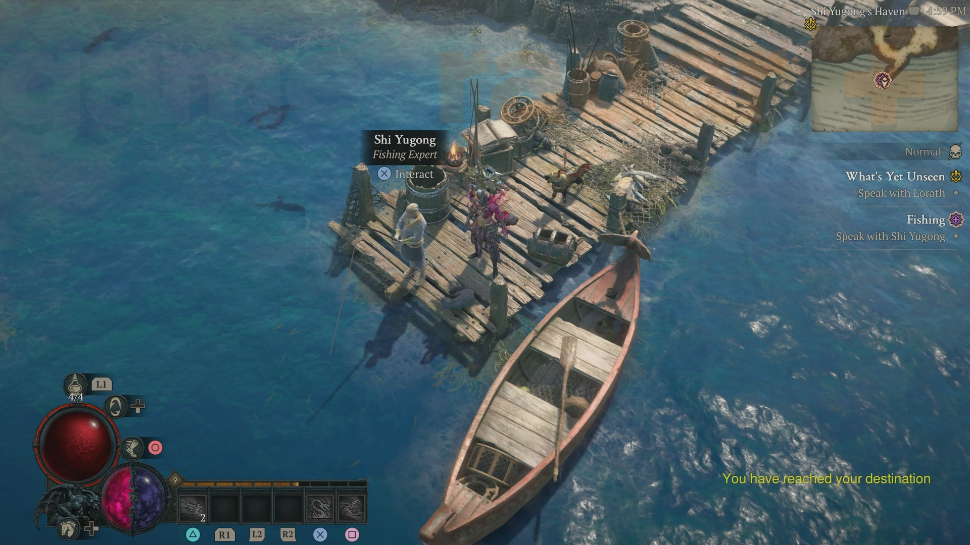 Speaking with Shi Yugong to unlock Diablo 4 fishing