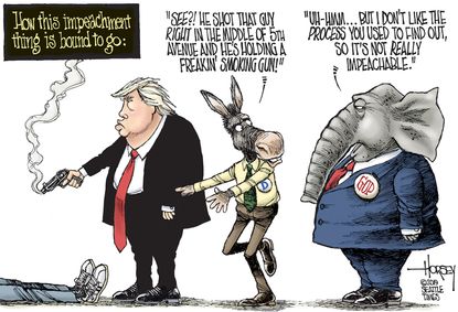 Political Cartoon U.S. Trump Smoking Gun 5th Ave GOP Impeachment Process