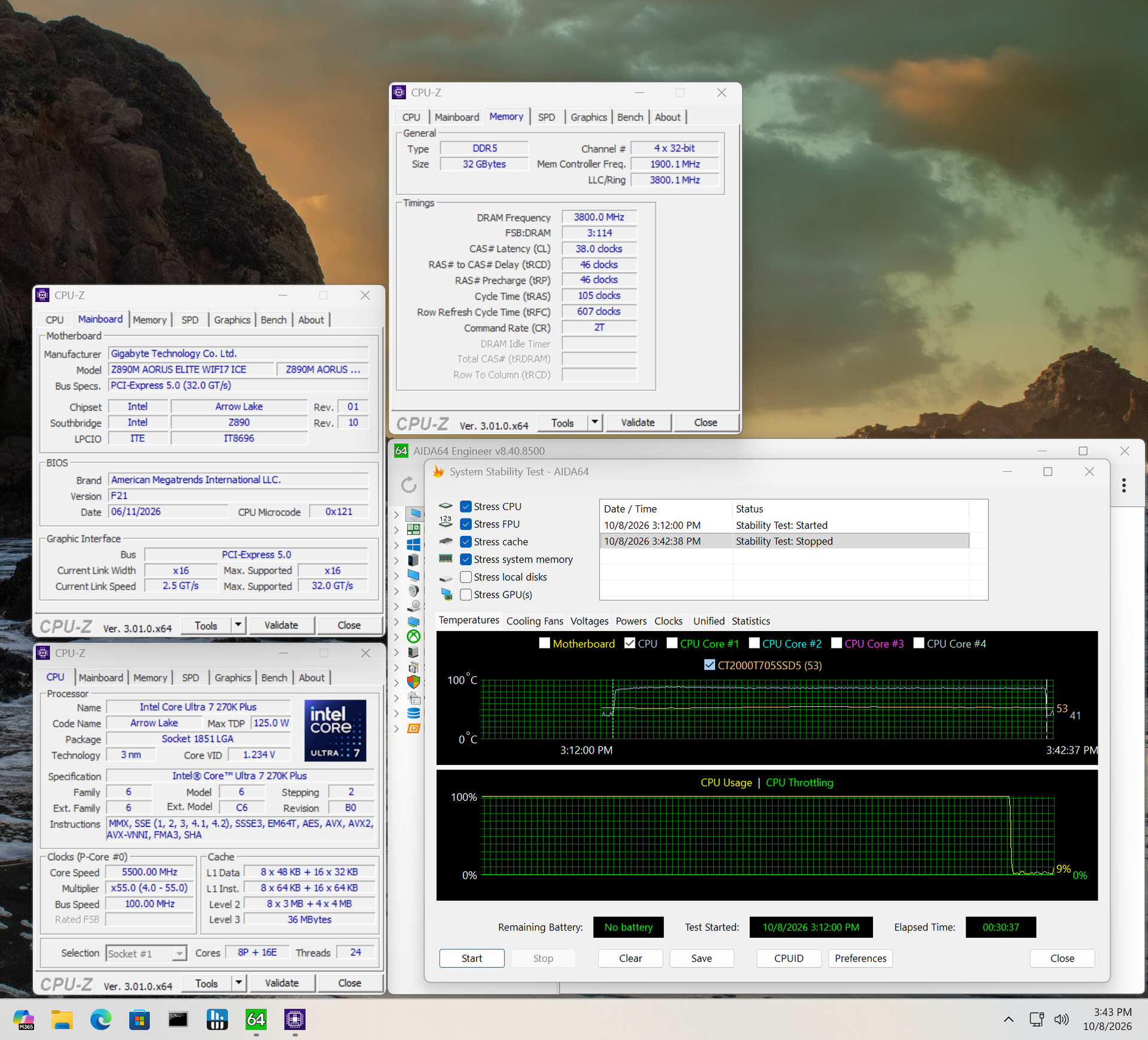 Gigabyte Z890M Aorus Elite Wifi7 Ice - mem testing